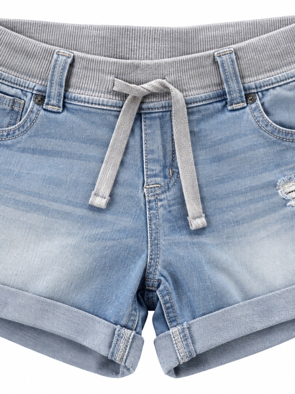 Justice Light Blue Denim Drawstring Rolled-Hem Shorts 16R